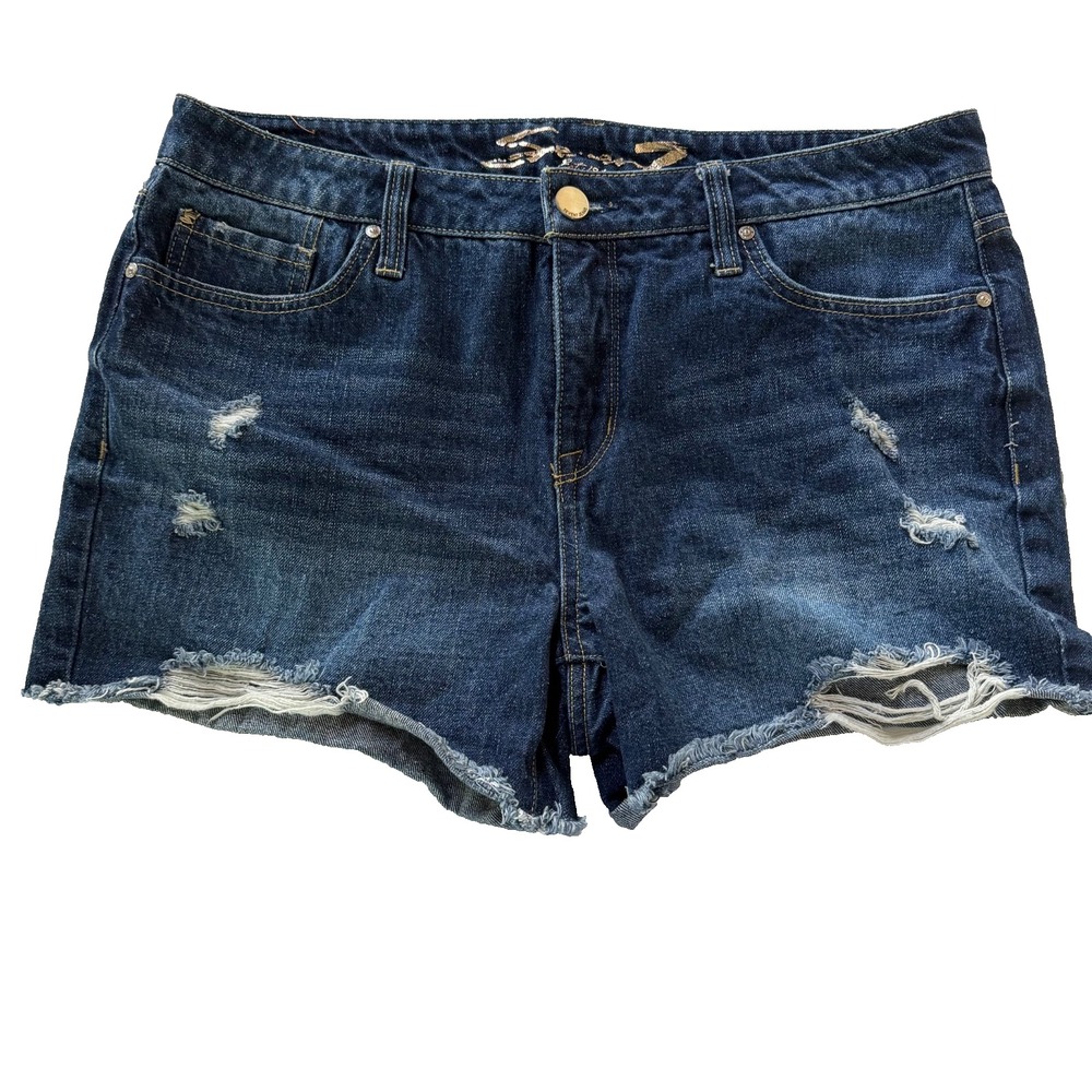 Express Distressed Denim Cutoff Shorts Womens Size 12 Mid Rise Festival